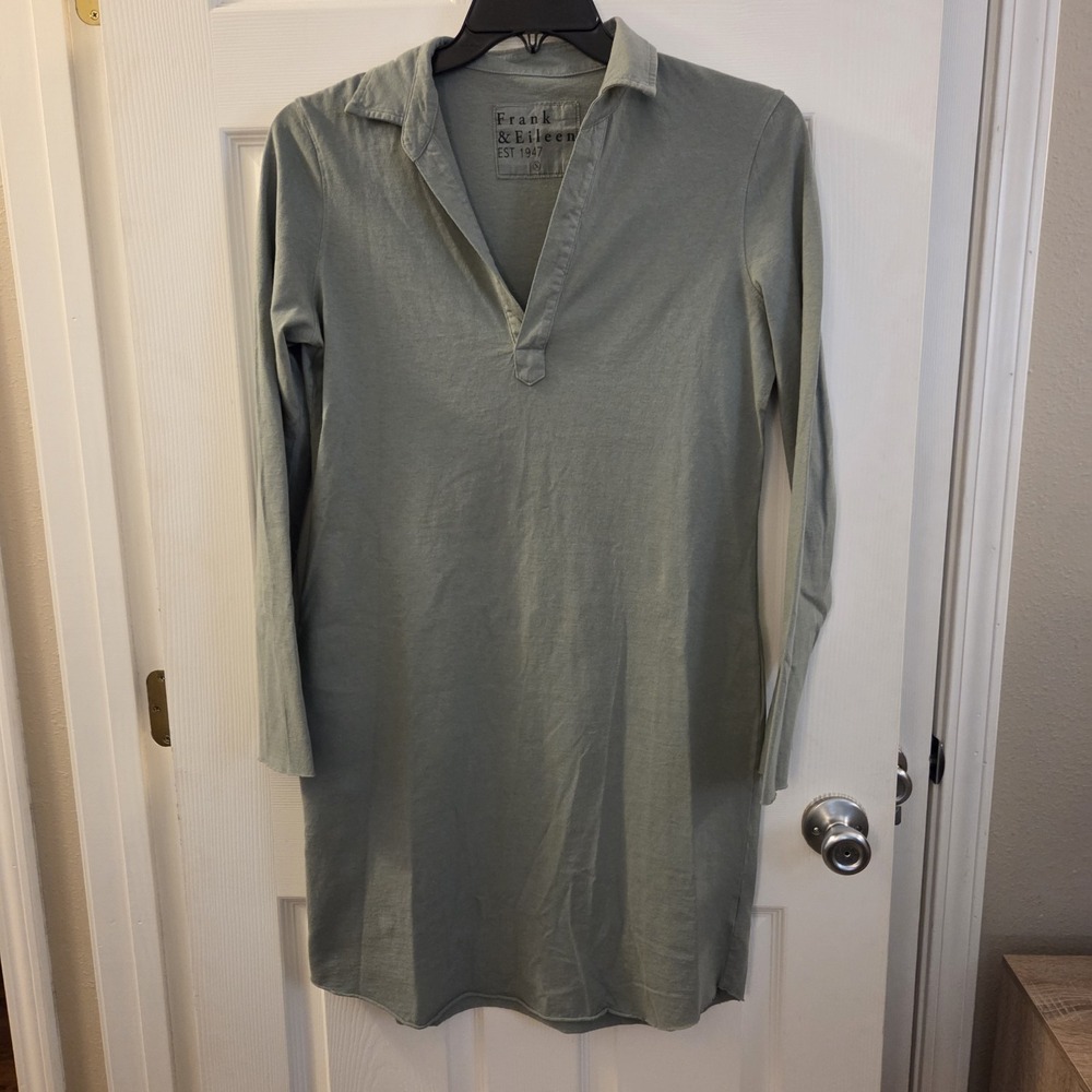 Frank & Eileen sz S long slv midi shirt dress minimalists casual 100% cotton